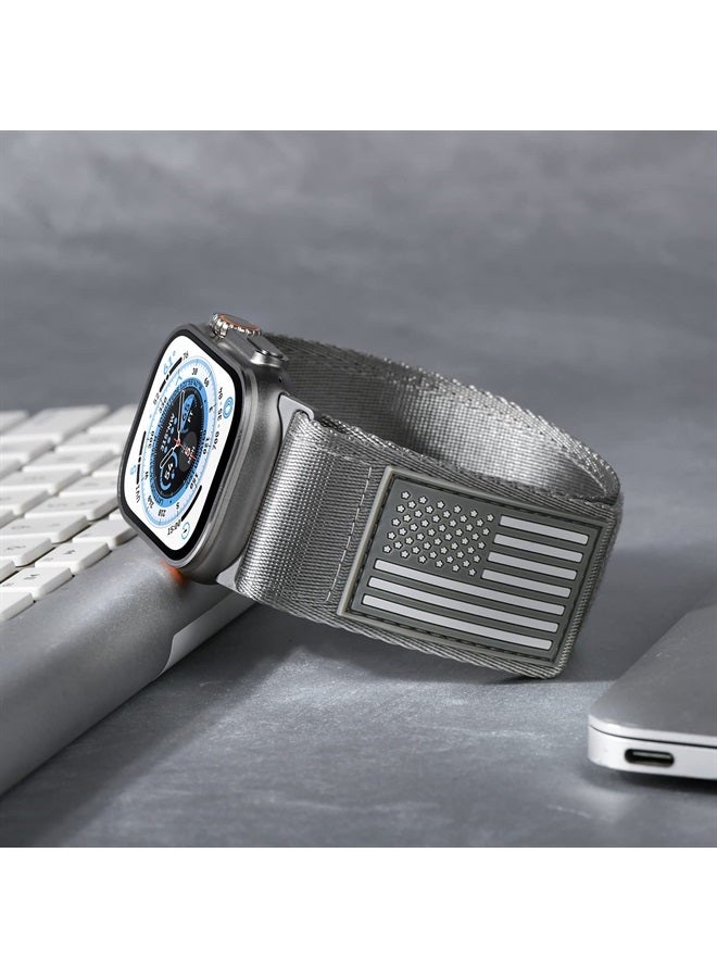 Tefeca Fortitude Series Adjustable Band for Apple Watch/Apple Watch Ultra(Ultra Wide Nylon Gray USA Flag with Silver Adapters, 49mm/45mm/44mm/42mm) - Image 4