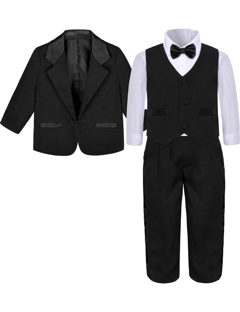 A&J DESIGN Baby Tuxedo Suit Infant Boy Tux Formal Wedding Gentleman Dress Outfit Black 6-9 Months - Image 4