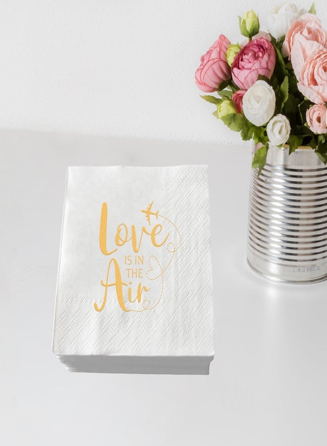 ZLPDS Love is In the Air Napkins Gold Foil and White Wedding Napkins Airplane 50 Pack of Paper Bar Berverage Cocktail Napkins for Wedding Engagement Bachelorette Bridal Shower Party Decorations 3 Ply - Image 5