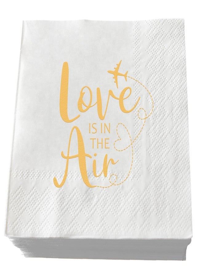 ZLPDS Love is In the Air Napkins Gold Foil and White Wedding Napkins Airplane 50 Pack of Paper Bar Berverage Cocktail Napkins for Wedding Engagement Bachelorette Bridal Shower Party Decorations 3 Ply - Image 1