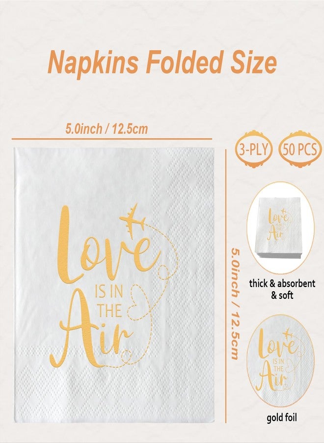 ZLPDS Love is In the Air Napkins Gold Foil and White Wedding Napkins Airplane 50 Pack of Paper Bar Berverage Cocktail Napkins for Wedding Engagement Bachelorette Bridal Shower Party Decorations 3 Ply - Image 2