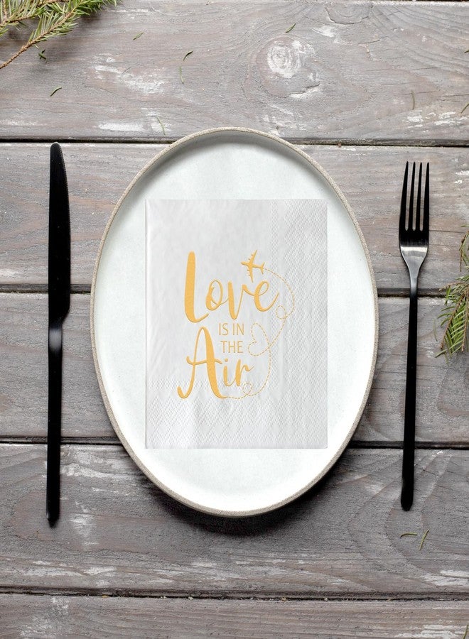 ZLPDS Love is In the Air Napkins Gold Foil and White Wedding Napkins Airplane 50 Pack of Paper Bar Berverage Cocktail Napkins for Wedding Engagement Bachelorette Bridal Shower Party Decorations 3 Ply - Image 3