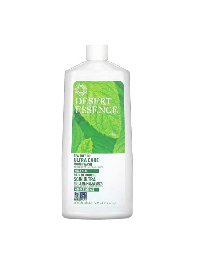 Desert Essence Tea Tree Oil Ultra Care Mouthwash Mega Mint 16 fl oz 473 ml - Image 1