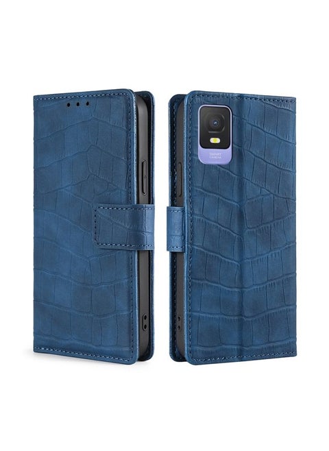 Case Cover For TCL 403 Skin Feel Crocodile Magnetic Clasp Leather Phone Case Blue
