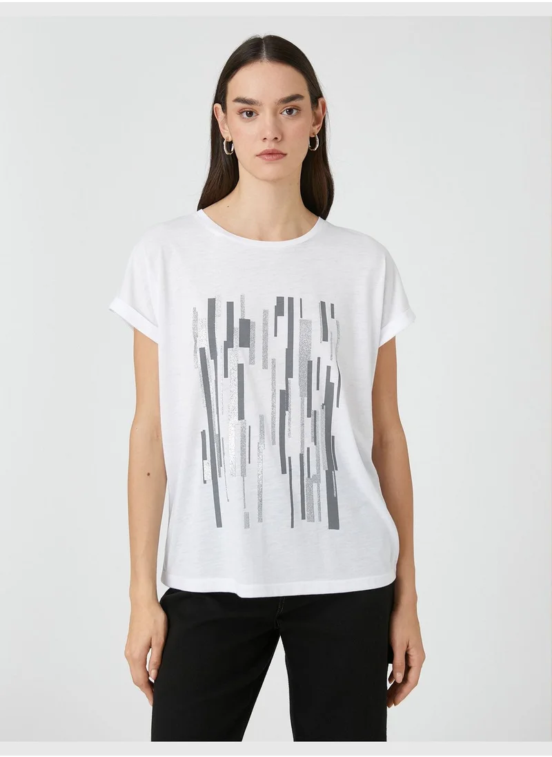 KOTON Relax Fit Short Sleeve Geometric Printed T-Shirt