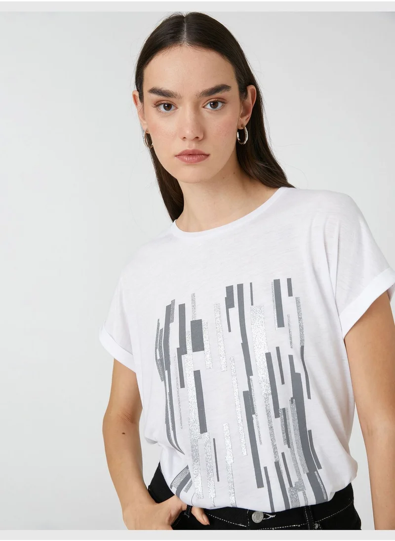 KOTON Relax Fit Short Sleeve Geometric Printed T-Shirt