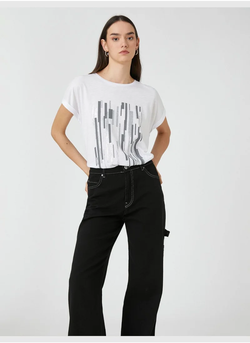 KOTON Relax Fit Short Sleeve Geometric Printed T-Shirt