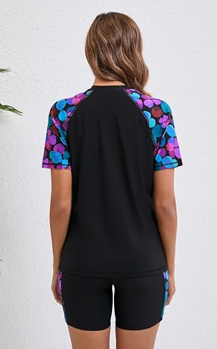 Halcurt Women's Built in Bra Rash Guard Set Sun Protection Short Sleeve Swimsuit Black XL - Image 4