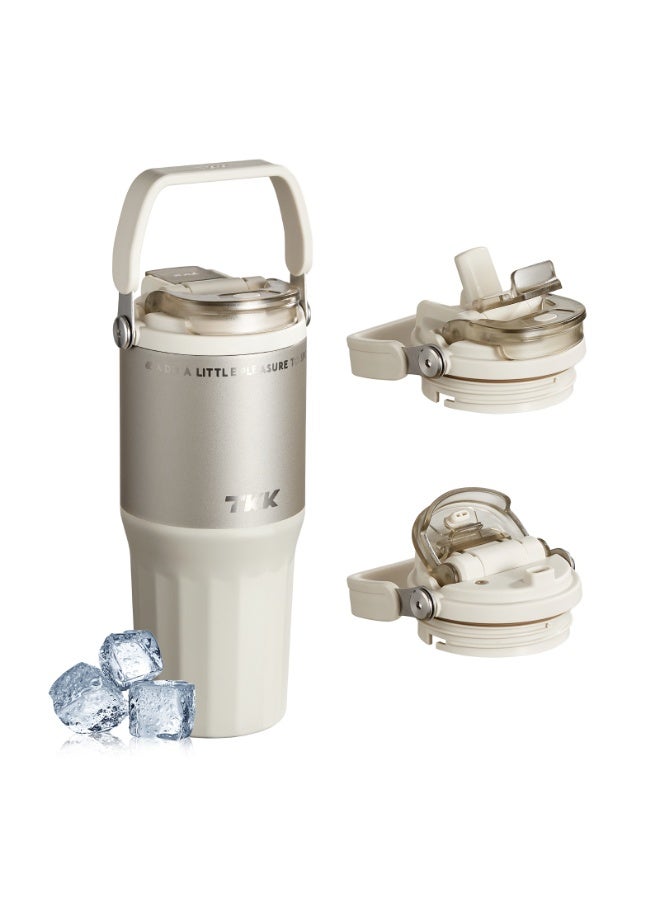 TKK 730ml Stainless Steel Water Bottle Keep Temperature for 6 to 12 Hours with Handle | Gray White - Image 1