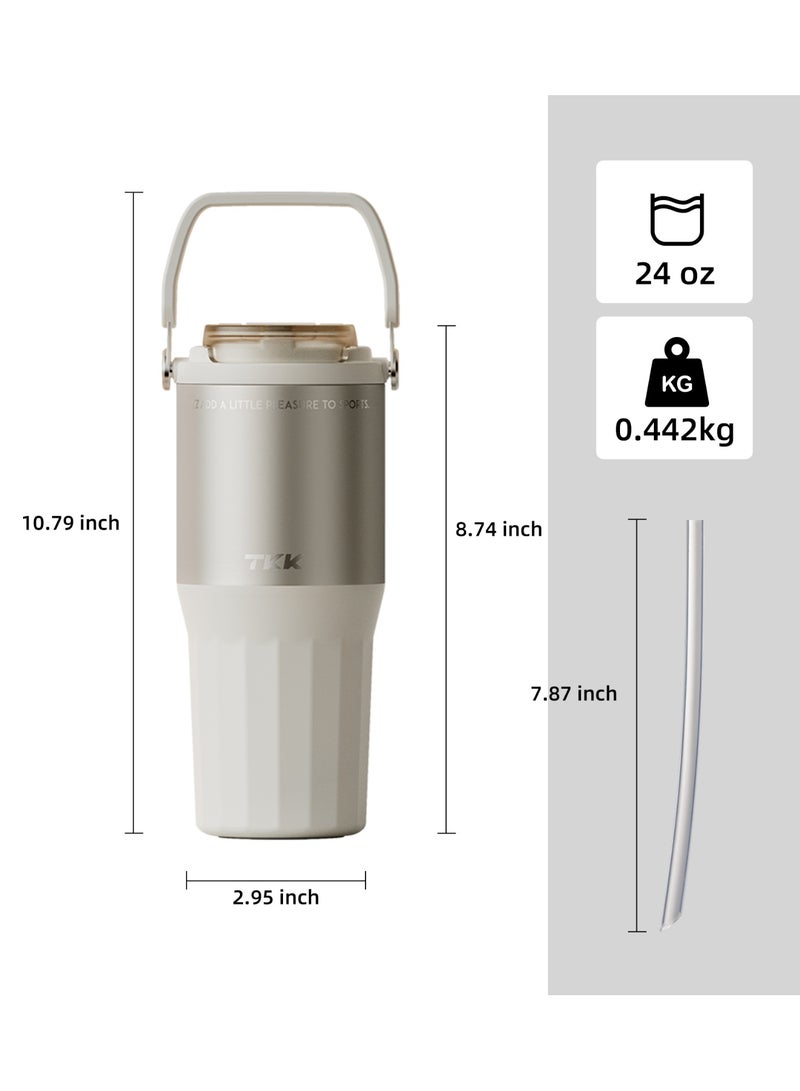 TKK 730ml Stainless Steel Water Bottle Keep Temperature for 6 to 12 Hours with Handle | Gray White - Image 2