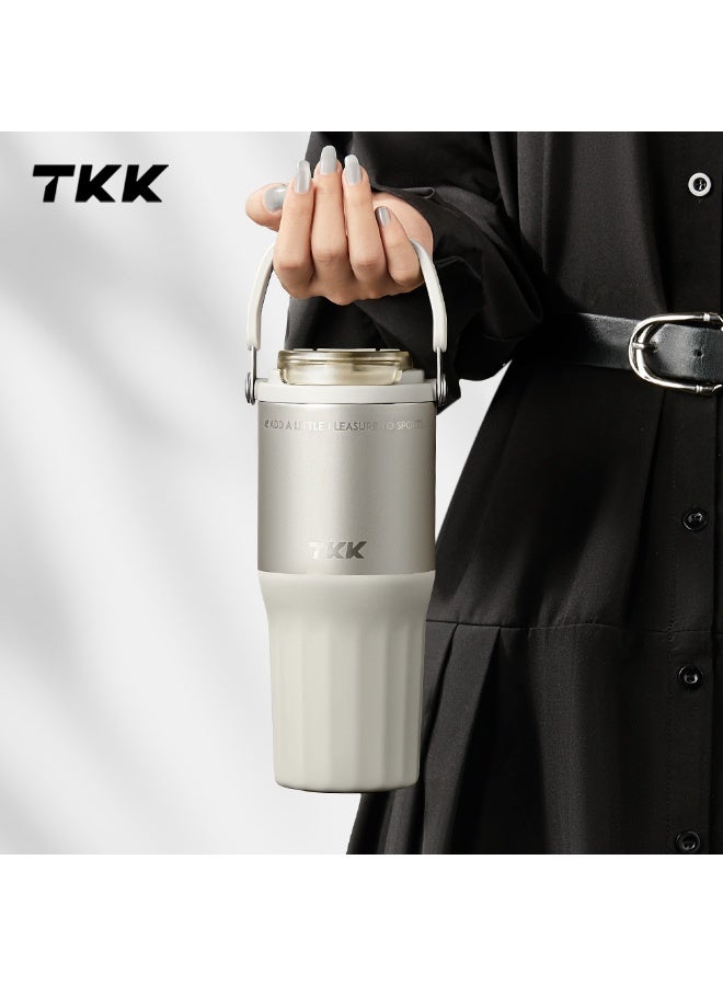 TKK 730ml Stainless Steel Water Bottle Keep Temperature for 6 to 12 Hours with Handle | Gray White - Image 3