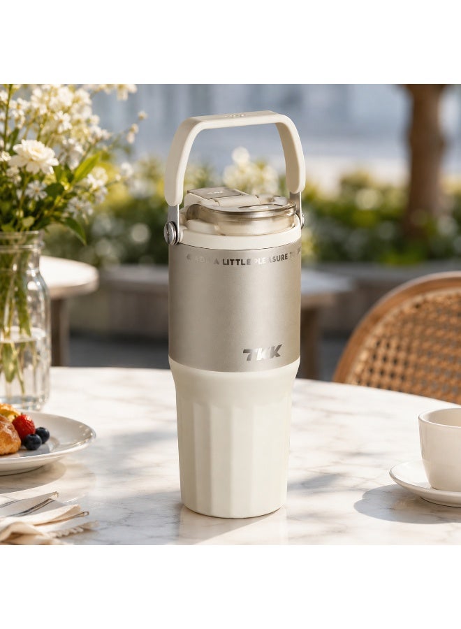 TKK 730ml Stainless Steel Water Bottle Keep Temperature for 6 to 12 Hours with Handle | Gray White - Image 1