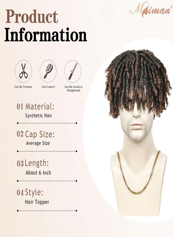 MIMAN 6 Inch Mens Short Curly Dreadlock Hair Toppers for Men Fluffy Braided Hairpieces Clip in Wiglets Hairpiece Synthetic Fuller Hair Toupee for Male T/30 Brown - Image 2