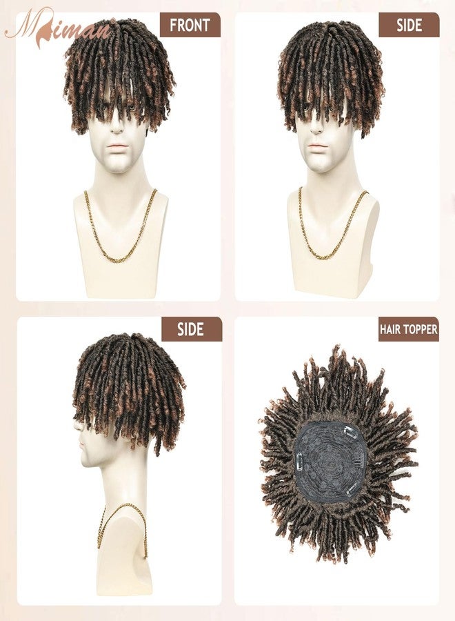 MIMAN 6 Inch Mens Short Curly Dreadlock Hair Toppers for Men Fluffy Braided Hairpieces Clip in Wiglets Hairpiece Synthetic Fuller Hair Toupee for Male T/30 Brown - Image 3
