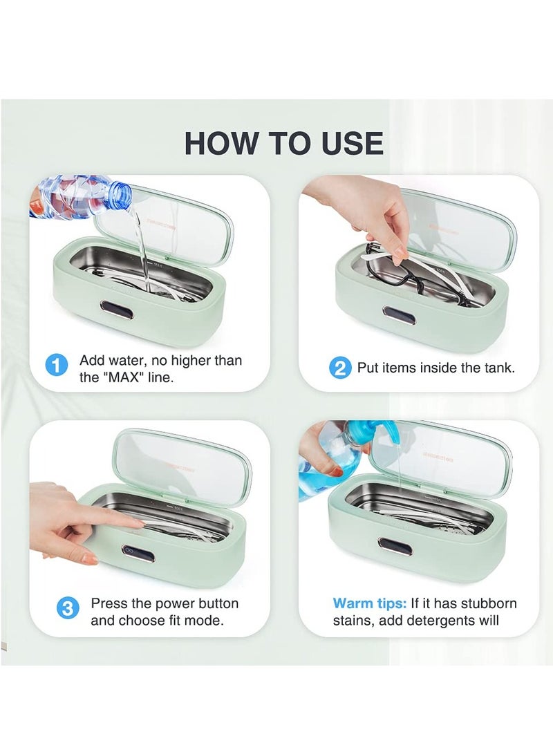 Excefore Jewelry Cleaner, Ultrasonic Eyeglasses Cleaner, Makeup Brush Cleaning Box, Stainless Steel Cleaning Machine, for Eyeglass Watches Jewelry Dentures, 300ml 4 Time Settings - Image 5