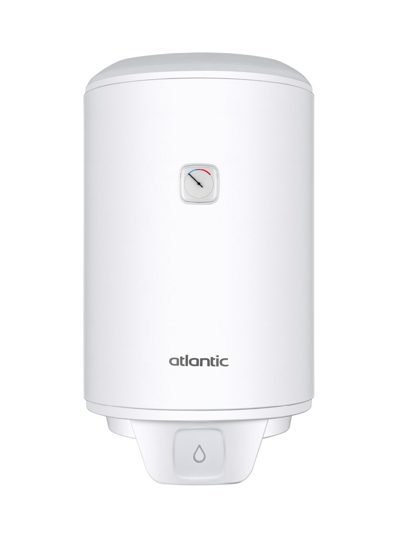 أتلانتيك سخان مياه كهربائي 80 لتر، 2000 واط، O'pro، عمودي، خزان مطلي بالمينا الماسي، عازل رغوي خالٍ من مركبات الكلوروفلوروكربون، عنصر تسخين نحاسي، مقبض تحكم، أبيض - Image 1