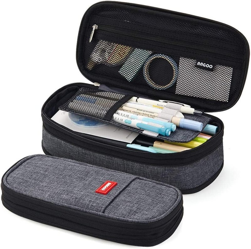 FINEMOE Large Pencil Case Stationery Items for Girls and Boys, Canvas Bags Pen Pencil Pouch for School College and Office, Organize Makeup Cosmetic, Aesthetic Cute Stationary Box for Daily Use (Black) - Image 2