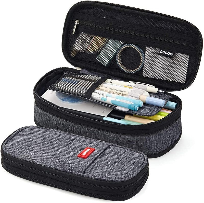 FINEMOE Large Pencil Case Stationery Items for Girls and Boys, Canvas Bags Pen Pencil Pouch for School College and Office, Organize Makeup Cosmetic, Aesthetic Cute Stationary Box for Daily Use (Black) - Image 1