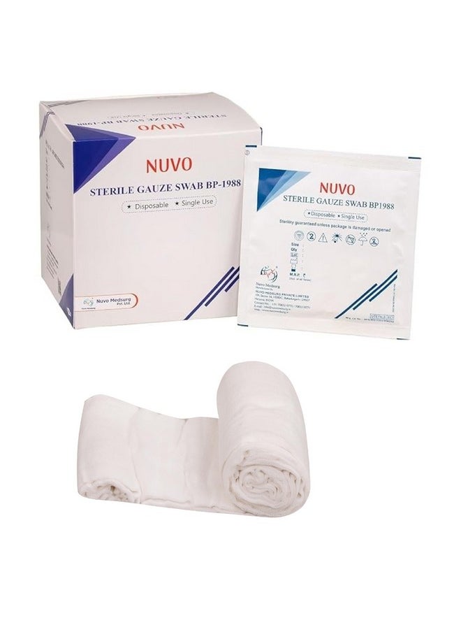 NUVO MEDSURG Sterile Gauze Swab (5Cms X5Cms X8Ply) - 50 Pcs And Sterile Gamjee Roll 10 Cm X 3 Mts (1 Rolls)  - Image 1