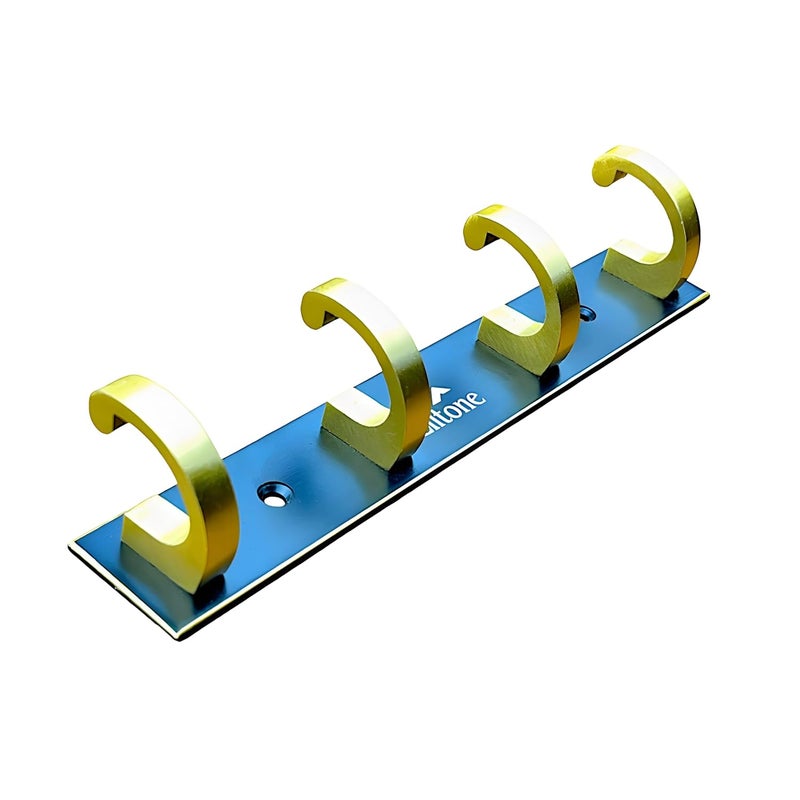 ELITONE Aluminum C Type Hook Rail with 4Hooks for Walls of BathroomKitchenDoorHook Rail Bar for Clothes HangerTowel BarsKeysPack of 2Z Black Gold - Image 4