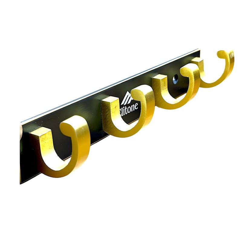 ELITONE Aluminum C Type Hook Rail with 4Hooks for Walls of BathroomKitchenDoorHook Rail Bar for Clothes HangerTowel BarsKeysPack of 2Z Black Gold - Image 3