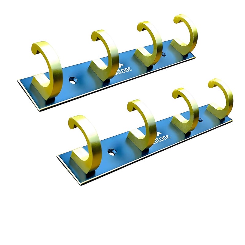 ELITONE Aluminum C Type Hook Rail with 4Hooks for Walls of BathroomKitchenDoorHook Rail Bar for Clothes HangerTowel BarsKeysPack of 2Z Black Gold - Image 1