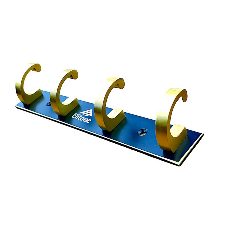 ELITONE Aluminum C Type Hook Rail with 4Hooks for Walls of BathroomKitchenDoorHook Rail Bar for Clothes HangerTowel BarsKeysPack of 2Z Black Gold - Image 2