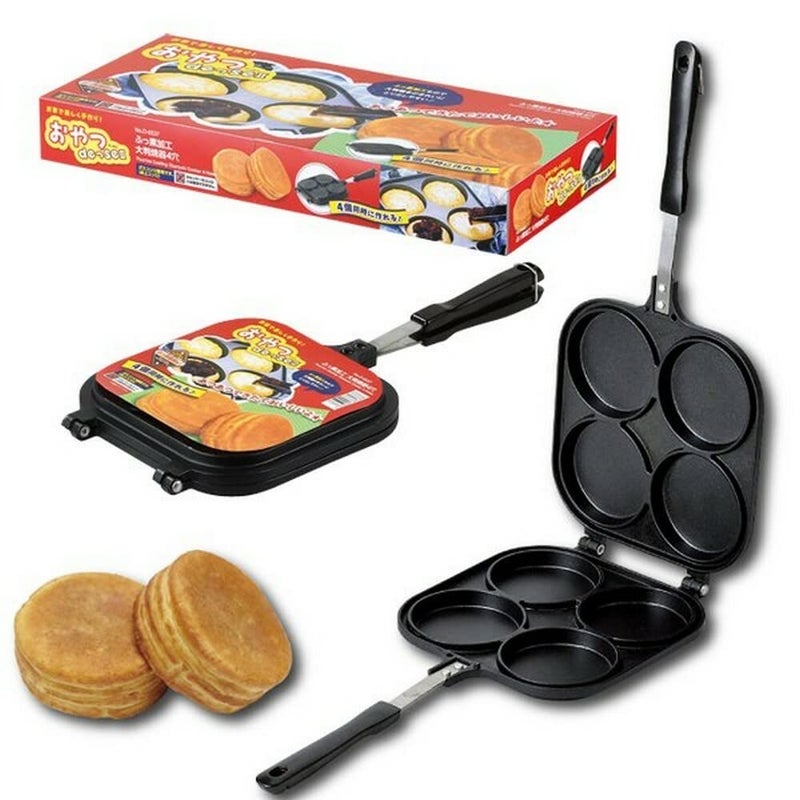 JapanBargain 4742 Japanese Obanyaki Pan Stuffed Pancake Toaster Large 3 inch Pancake Maker Nonstick Aluminum Pan Four Molds