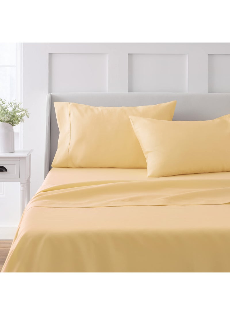 MARTHA STEWART 100 Cotton King Sheet Set  4 Piece Soft Smooth Durable Easy Care 16 Deep Pocket Sheets Bedding Sheet Sateen Sheet 1 Flat 1 Fitted 2 Pillowcases Yellow