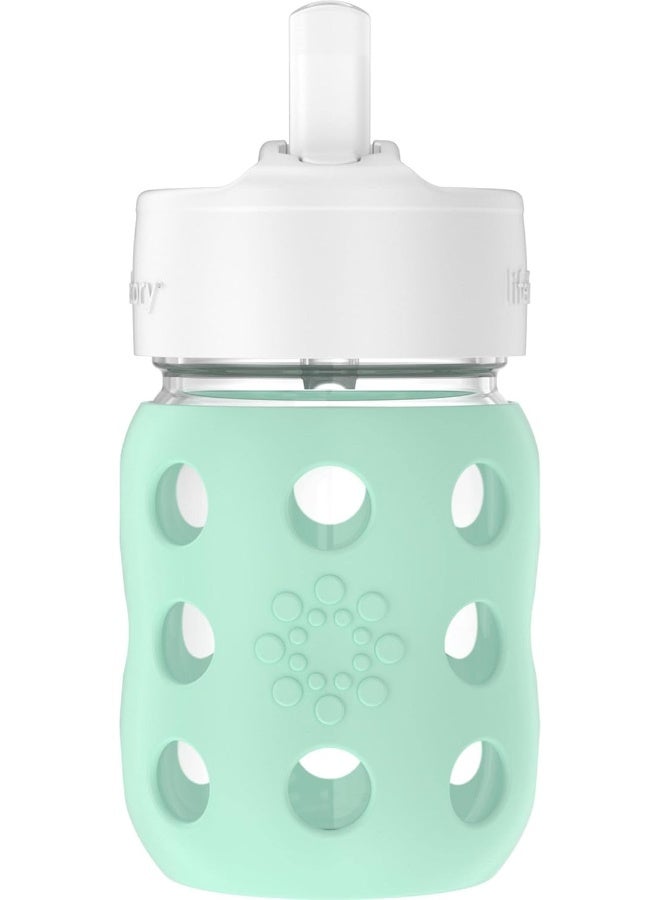 lifefactory زجاجة حليب للأطفال بسعة 8 أونصات من لايف فاكتوري بفتحة واسعة مع غلاف سيليكون واقي وغطاء قشة قابل للتدوير، نعناعي - Image 1