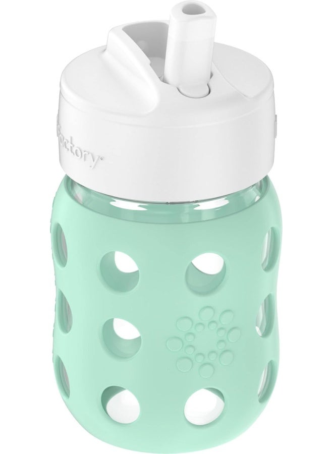 lifefactory زجاجة حليب للأطفال بسعة 8 أونصات من لايف فاكتوري بفتحة واسعة مع غلاف سيليكون واقي وغطاء قشة قابل للتدوير، نعناعي - Image 4