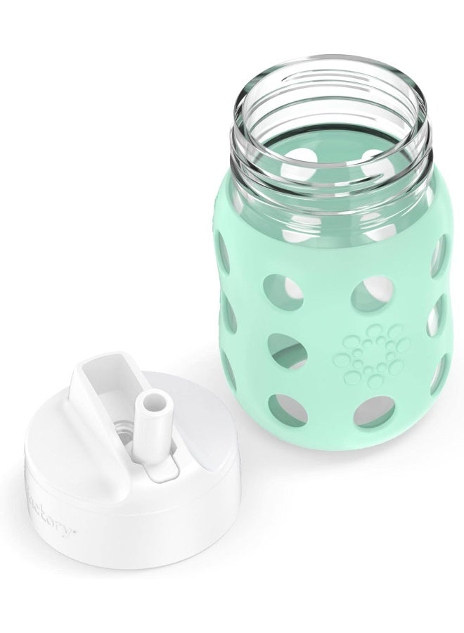 lifefactory زجاجة حليب للأطفال بسعة 8 أونصات من لايف فاكتوري بفتحة واسعة مع غلاف سيليكون واقي وغطاء قشة قابل للتدوير، نعناعي - Image 5