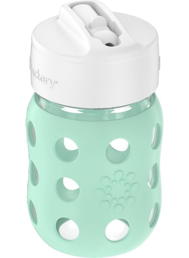 lifefactory زجاجة حليب للأطفال بسعة 8 أونصات من لايف فاكتوري بفتحة واسعة مع غلاف سيليكون واقي وغطاء قشة قابل للتدوير، نعناعي - Image 3