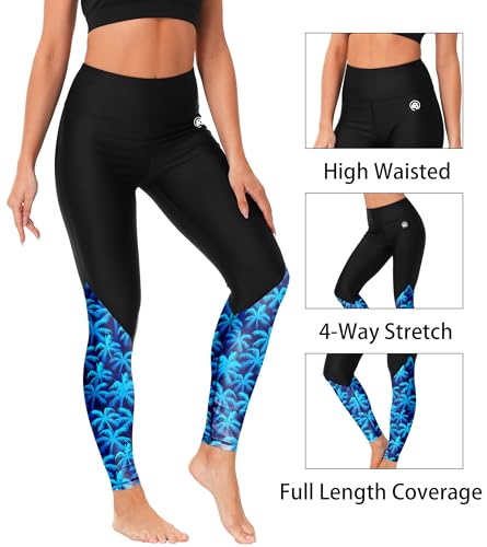 AOBUTE Womens SPF 50+ Swim Leggings Elastic Waisted Surfing Pants Coconut Tree Printed Water Sport Pants L - Image 3