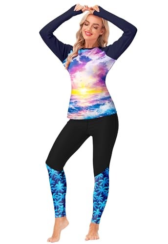 AOBUTE Womens SPF 50+ Swim Leggings Elastic Waisted Surfing Pants Coconut Tree Printed Water Sport Pants L - Image 5