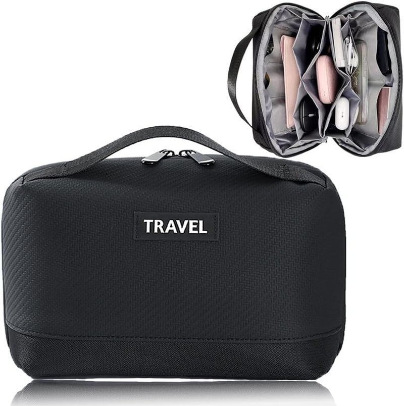 Excefore Water-Resistant Electronic Organizer Bag for Tech Accessories, Travel Pouch for Chargers, Cables, Power Banks, Hard Drives, Memory Cards, Portable Electronics Storage Case (Black, 24 x 15 x 11 cm) - Image 1