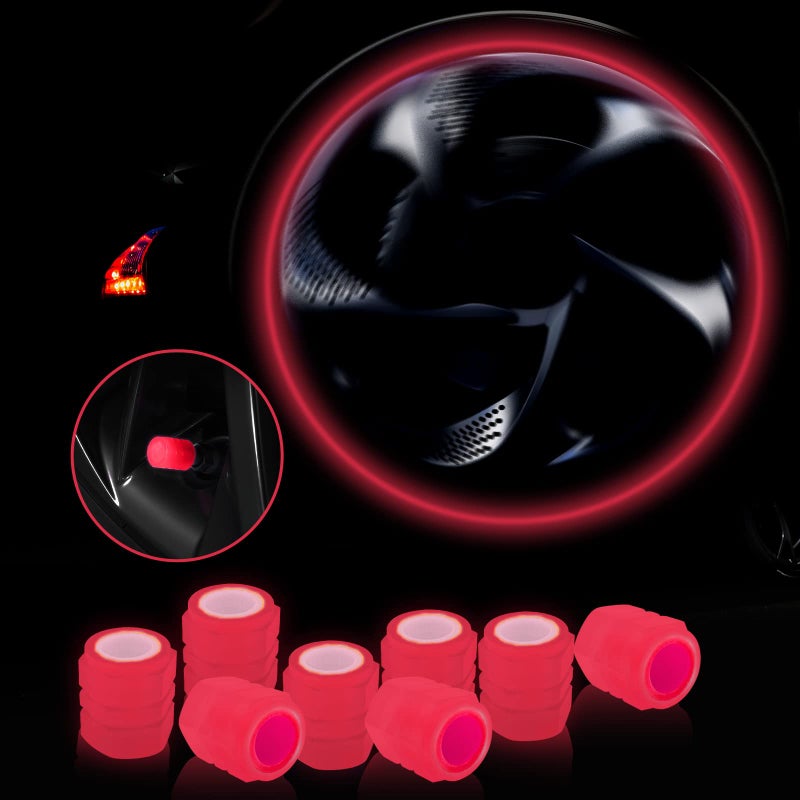 Miytsya 8 PCS Luminous Wheels Cap Tire Valve Stem Glow Luminous at Night Air Caps Cover Fluorescent Illuminated Auto Car Wheel Valve Stem Caps Cover for SUV Motorcycles Truck Vehicle Red - Image 3