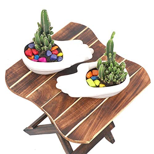 Etiquette Art Wooden Folding Side Table - Antique Handmade Foldable Coffee Table for Living Room, Garden, Outdoor - Corner Table/Bedside Stool for Bedroom (Square 12IN) - Image 3
