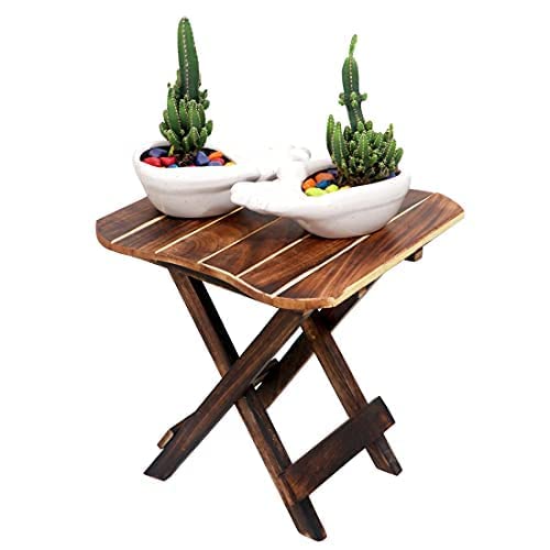 Etiquette Art Wooden Folding Side Table - Antique Handmade Foldable Coffee Table for Living Room, Garden, Outdoor - Corner Table/Bedside Stool for Bedroom (Square 12IN) - Image 2