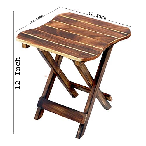 Etiquette Art Wooden Folding Side Table - Antique Handmade Foldable Coffee Table for Living Room, Garden, Outdoor - Corner Table/Bedside Stool for Bedroom (Square 12IN) - Image 4