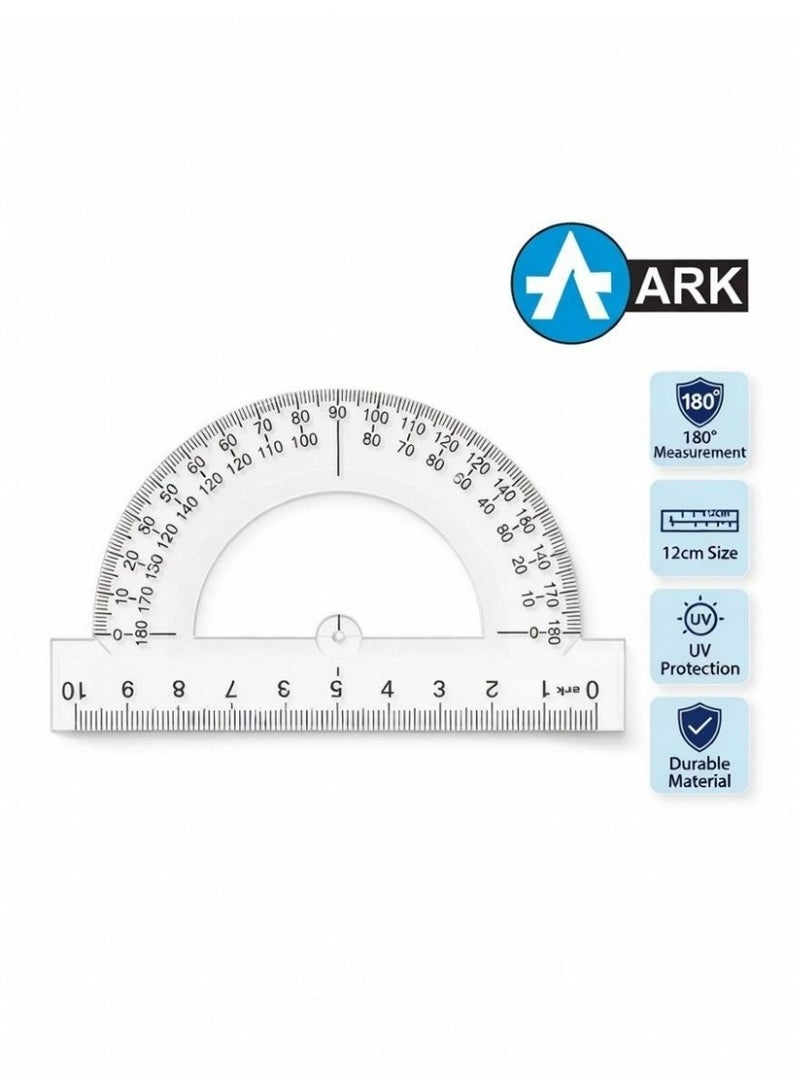 ارك منقلة هندسية بلاستيكية من آرك ARK مقاس 10 سم قياس 180 درجة شفافة مع مسطرة مدمجة - قطعة واحدة - Image 1