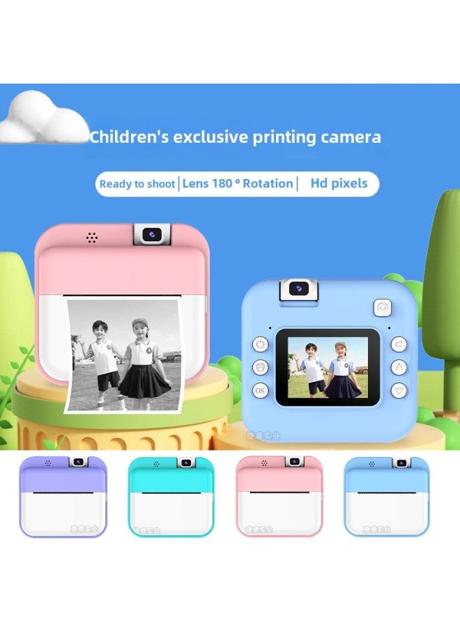 Generic Children's Polaroid Print Camera Front And Back Dual HD Lens Flip Mini Digital Camera-Color:Purple  - Image 1
