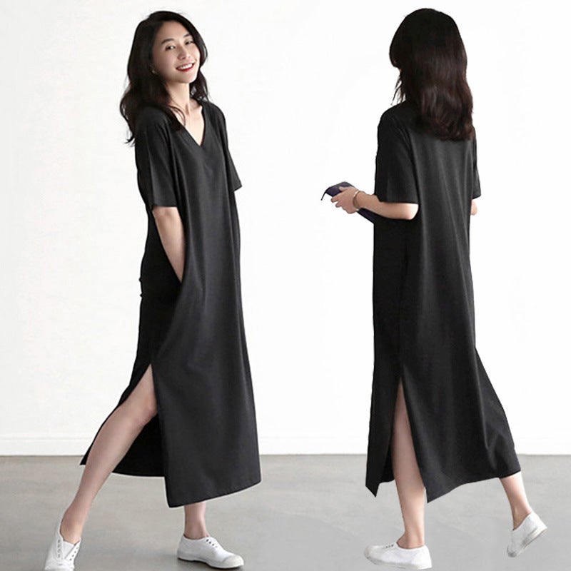 Women's V-Neck Short Sleeve Loose Maxi Dress - Image 2