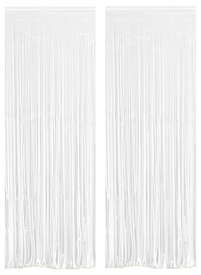 Acuteye White Foil Fringe Curtain 3.3×8.3FT 2 Packs, Metallic Tinsel Curtains Party Streamers for Birthday Graduation Baby Shower Decoration (2pcs,3.3FT×8.3FT, White) - Image 1