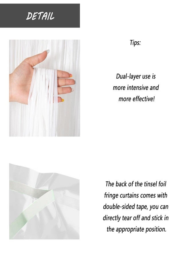 Acuteye White Foil Fringe Curtain 3.3×8.3FT 2 Packs, Metallic Tinsel Curtains Party Streamers for Birthday Graduation Baby Shower Decoration (2pcs,3.3FT×8.3FT, White) - Image 3