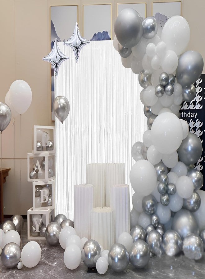 Acuteye White Foil Fringe Curtain 3.3×8.3FT 2 Packs, Metallic Tinsel Curtains Party Streamers for Birthday Graduation Baby Shower Decoration (2pcs,3.3FT×8.3FT, White) - Image 5