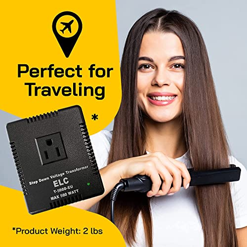 ELC 500-Watt Voltage Converter - Step Down - 220v to 110v / 240v to 120v Travel Power Converter - for Hair Straightener, Hair Dryer, Laptops and Chargers, CE Certified [3-Years Warranty] - Image 4