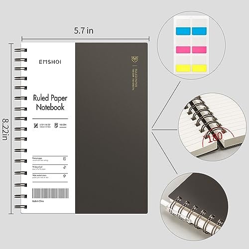 EMSHOI A5 Spiral Notebook College Ruled Lined Journal Small 57 X 822 300 Pages150 Sheets 100gsm Thick Paper Waterproof Hardcover for Office School Women Men Work Writing Notes Coffee - Image 3
