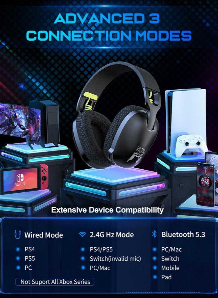 onikuma B2 Wireless Gaming Headset with Mic,Over-Ear Gaming Headphone for PS4, PS5, PC, Switch, Mac,2.4GHz Bluetooth 5.3 Gaming Headphones with Noise Cancelling Mic,Black - Image 2