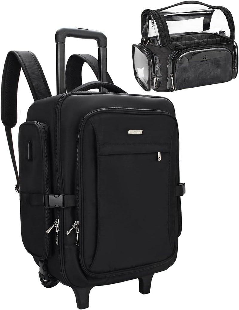 Relavel Relavel Makeup Backpack Rolling Makeup Case with Makeup Brush Holder Bag, Professional Makeup Organizer, Large Capacity with Adjustable Dividers for Makeup Artist(Black) 